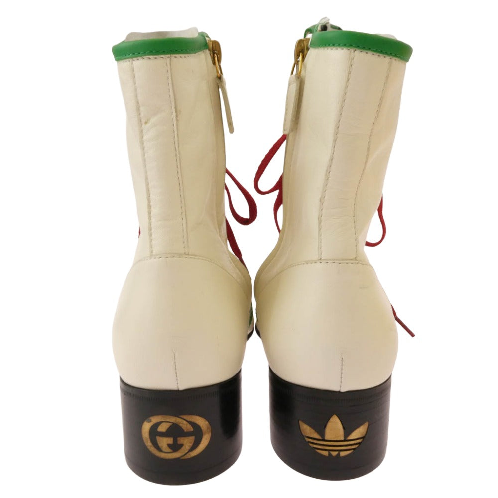 GUCCI グッチ 714871 × adidas アディダス スリーストライプス レザー レースアップ サイドジップ アンクルブーツ ホワイト系 グリーン系 11【中古】