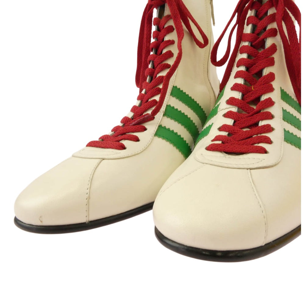 GUCCI グッチ 714871 × adidas アディダス スリーストライプス レザー レースアップ サイドジップ アンクルブーツ ホワイト系 グリーン系 11【中古】