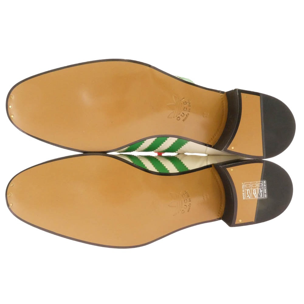 GUCCI グッチ 714871 × adidas アディダス スリーストライプス レザー レースアップ サイドジップ アンクルブーツ ホワイト系 グリーン系 11【中古】