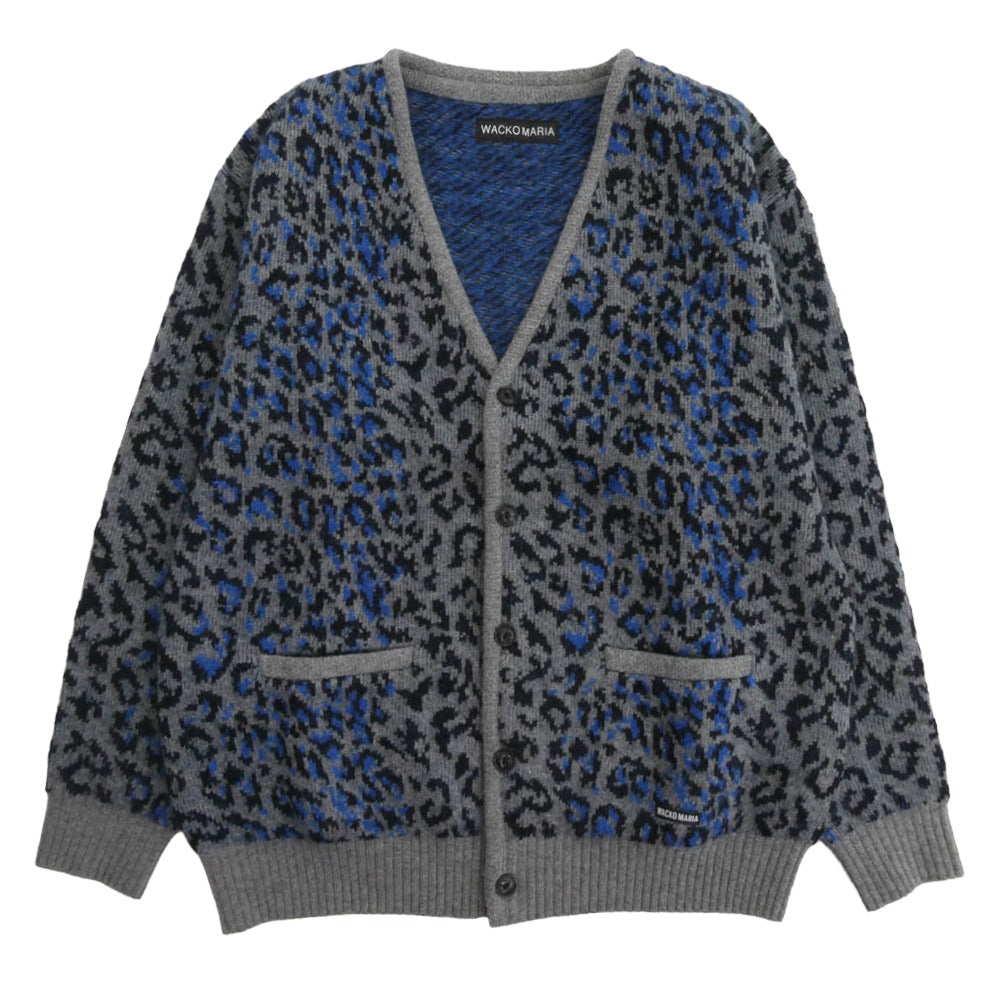 WACKO MARIA ワコマリア 25AW 25FW-WMK-KN08 LEOPARD MOHAIR JACQUARD KNIT CARDIGAN レオパード モヘア ニット カーディガン グレー系 XL【美品】【中古】