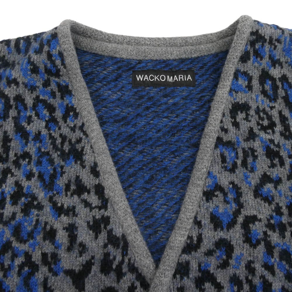 WACKO MARIA ワコマリア 25AW 25FW-WMK-KN08 LEOPARD MOHAIR JACQUARD KNIT CARDIGAN レオパード モヘア ニット カーディガン グレー系 XL【美品】【中古】