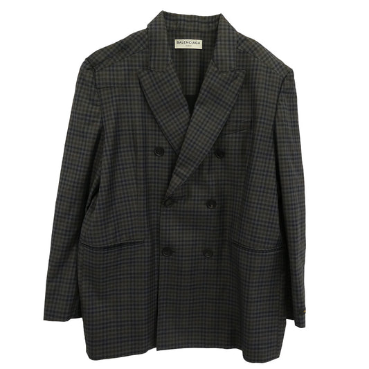 BALENCIAGA バレンシアガ 17SS 470537 TVI22 チェック ピークドラペル ダブル ウール テーラード ジャケット グレー系 38【中古】