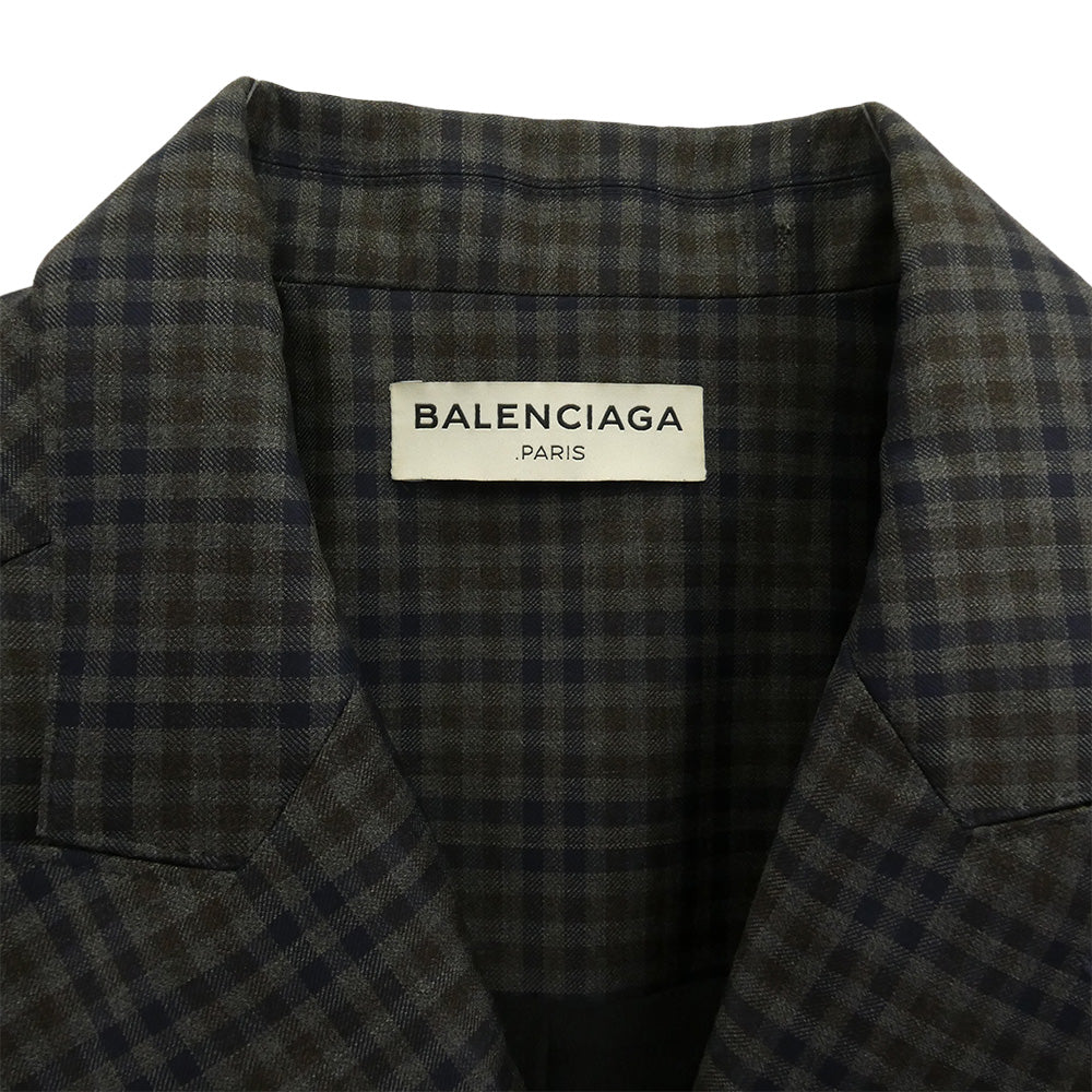 BALENCIAGA バレンシアガ 17SS 470537 TVI22 チェック ピークドラペル ダブル ウール テーラード ジャケット グレー系 38【中古】