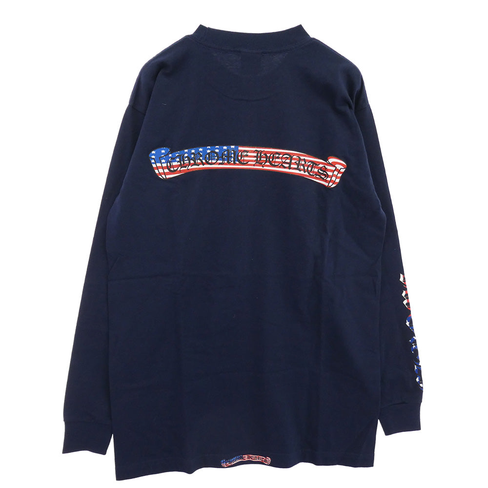 CHROME HEARTS クロムハーツ（原本無） American Flag L/S Tee アメリカンフラッグ スクロールラベルプリント 長袖 カットソー Tシャツ ネイビー系 M【極上美品】【中古】