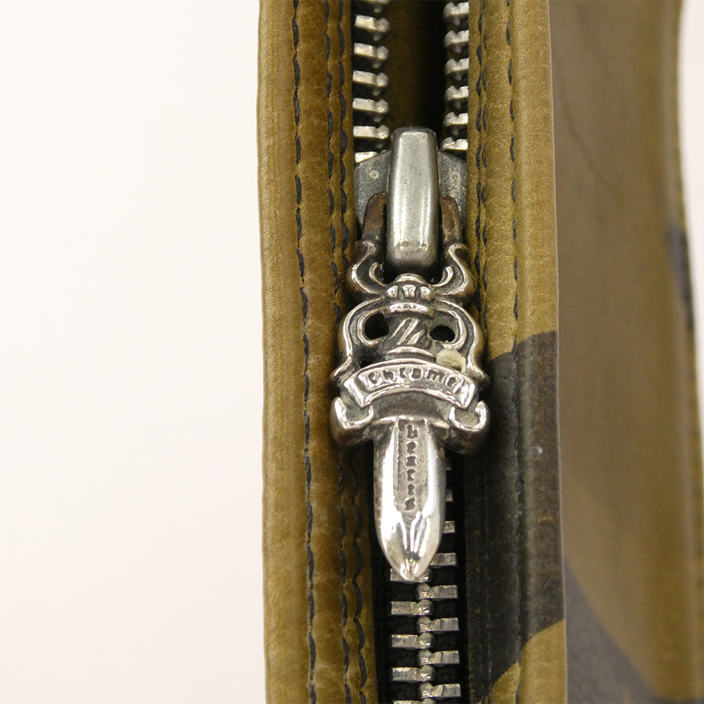 CHROME HEARTS クロムハーツ（原本無） ZPR CHG PURSE 2 CAMO DAGGER ZIP ジッパー チェンジパース カモフラ ダガージップ コインケース グリーン系 シルバー系【中古】