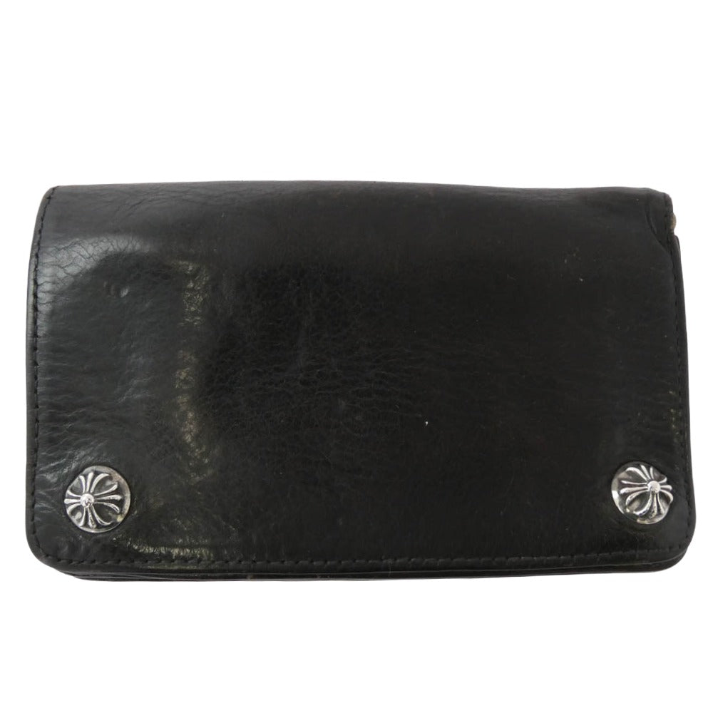 CHROME HEARTS クロムハーツ（原本無） 1ZIP 1ジップ クロスボールボタン レザー ウォレット ブラック系【中古】