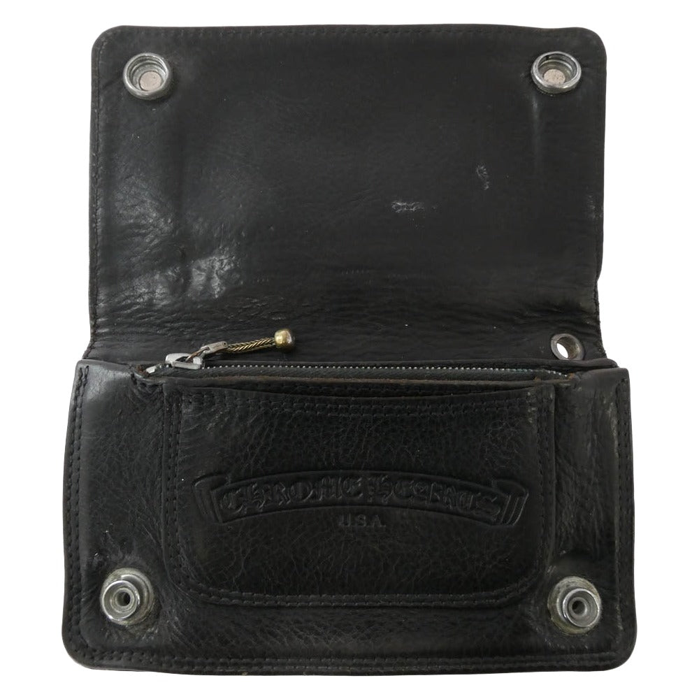 CHROME HEARTS クロムハーツ（原本無） 1ZIP 1ジップ クロスボールボタン レザー ウォレット ブラック系【中古】