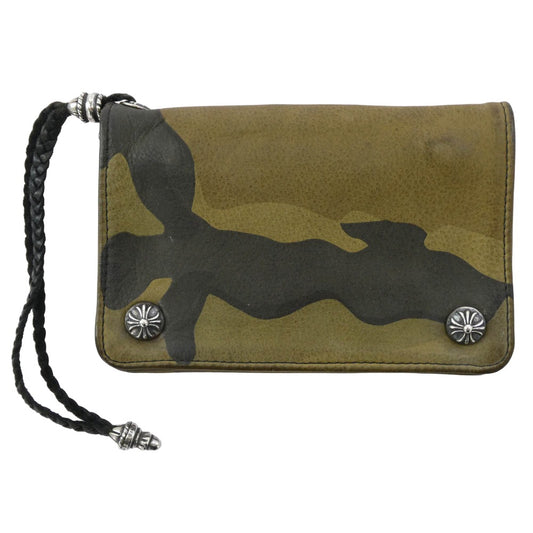 CHROME HEARTS クロムハーツ（原本無） 2ZIP STRAP CAMO 2ジップ レザーストラップ付き カモフラ ウォレット カーキ系【中古】
