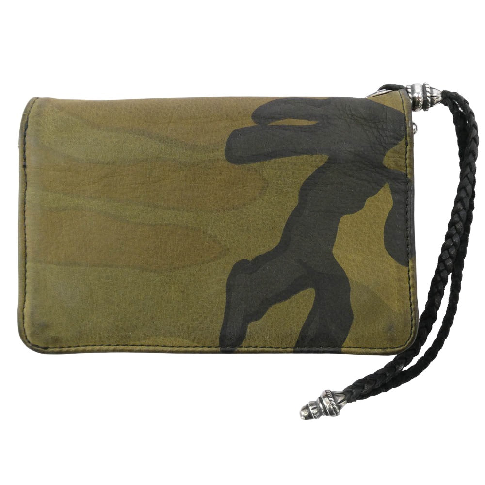 CHROME HEARTS クロムハーツ（原本無） 2ZIP STRAP CAMO 2ジップ レザーストラップ付き カモフラ ウォレット カーキ系【中古】