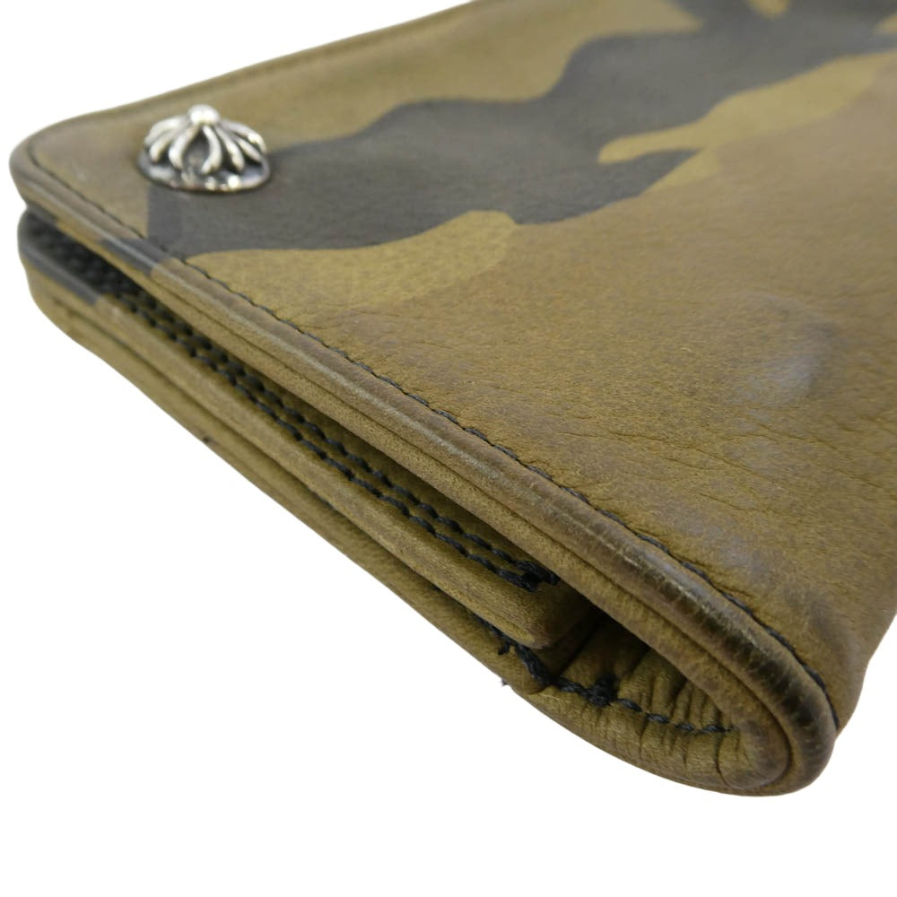 CHROME HEARTS クロムハーツ（原本無） 2ZIP STRAP CAMO 2ジップ レザーストラップ付き カモフラ ウォレット カーキ系【中古】
