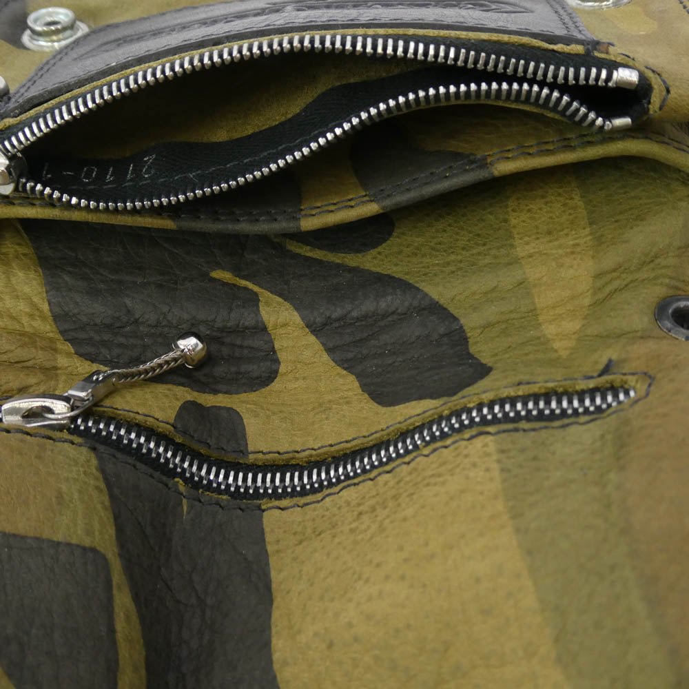 CHROME HEARTS クロムハーツ（原本無） 2ZIP STRAP CAMO 2ジップ レザーストラップ付き カモフラ ウォレット カーキ系【中古】