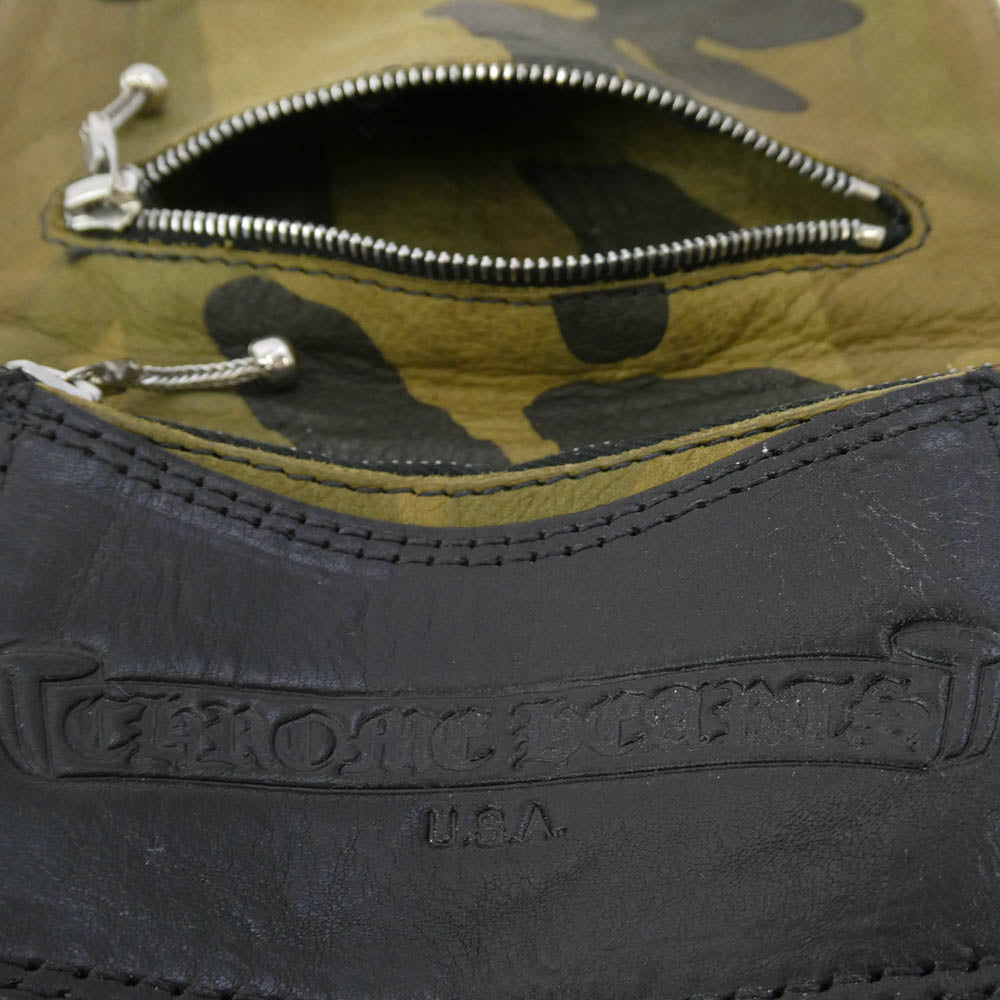 CHROME HEARTS クロムハーツ（原本無） 2ZIP STRAP CAMO 2ジップ レザーストラップ付き カモフラ ウォレット カーキ系【中古】