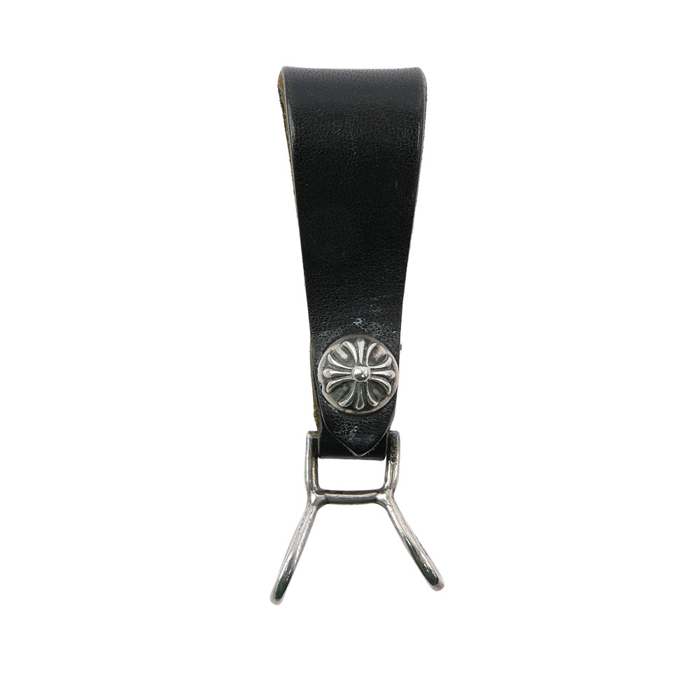 CHROME HEARTS クロムハーツ（原本無） BELT LOOP CRS クロスボールボタン レザー ベルトループ ブラック系 シルバー系【中古】