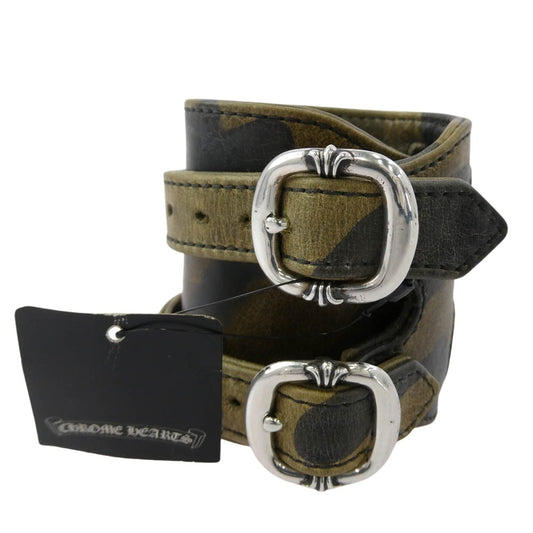 CHROME HEARTS クロムハーツ（原本無） DOUBLE RR CAMO ダブル ロックンロール レザー ガンスリンガー ブレスレット カモフラ カーキ系 ブラック系 1【中古】