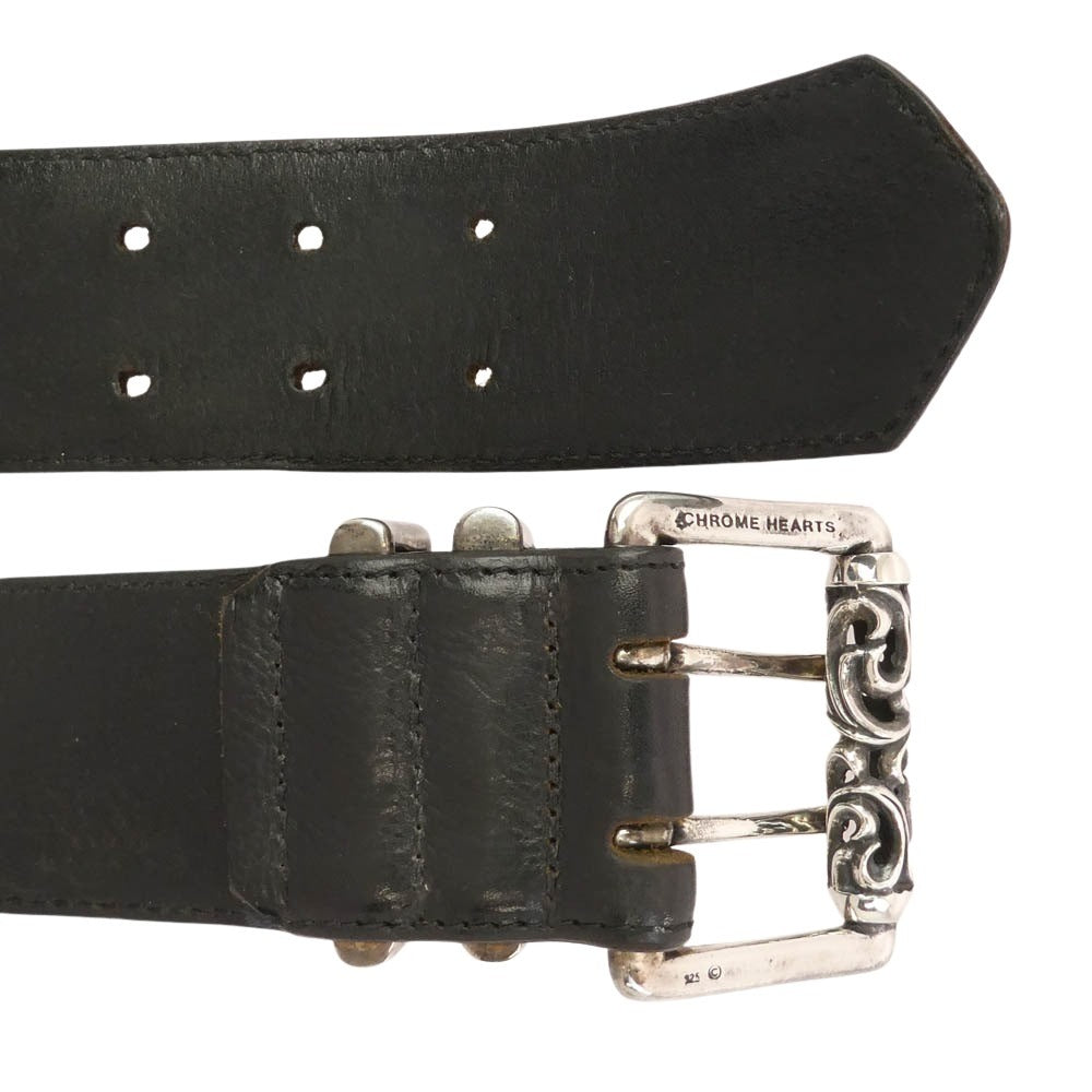 CHROME HEARTS クロムハーツ（原本無） BLT ROLLER 2 3PC 3PC ダブルピン スクロール ローラー バックル レザー ベルト ブラック系 シルバー系 30【中古】