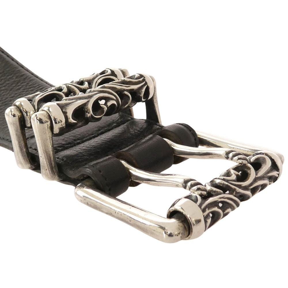 CHROME HEARTS クロムハーツ（原本無） BLT ROLLER 2 3PC 3PC ダブルピン スクロール ローラー バックル レザー ベルト ブラック系 シルバー系 30【中古】