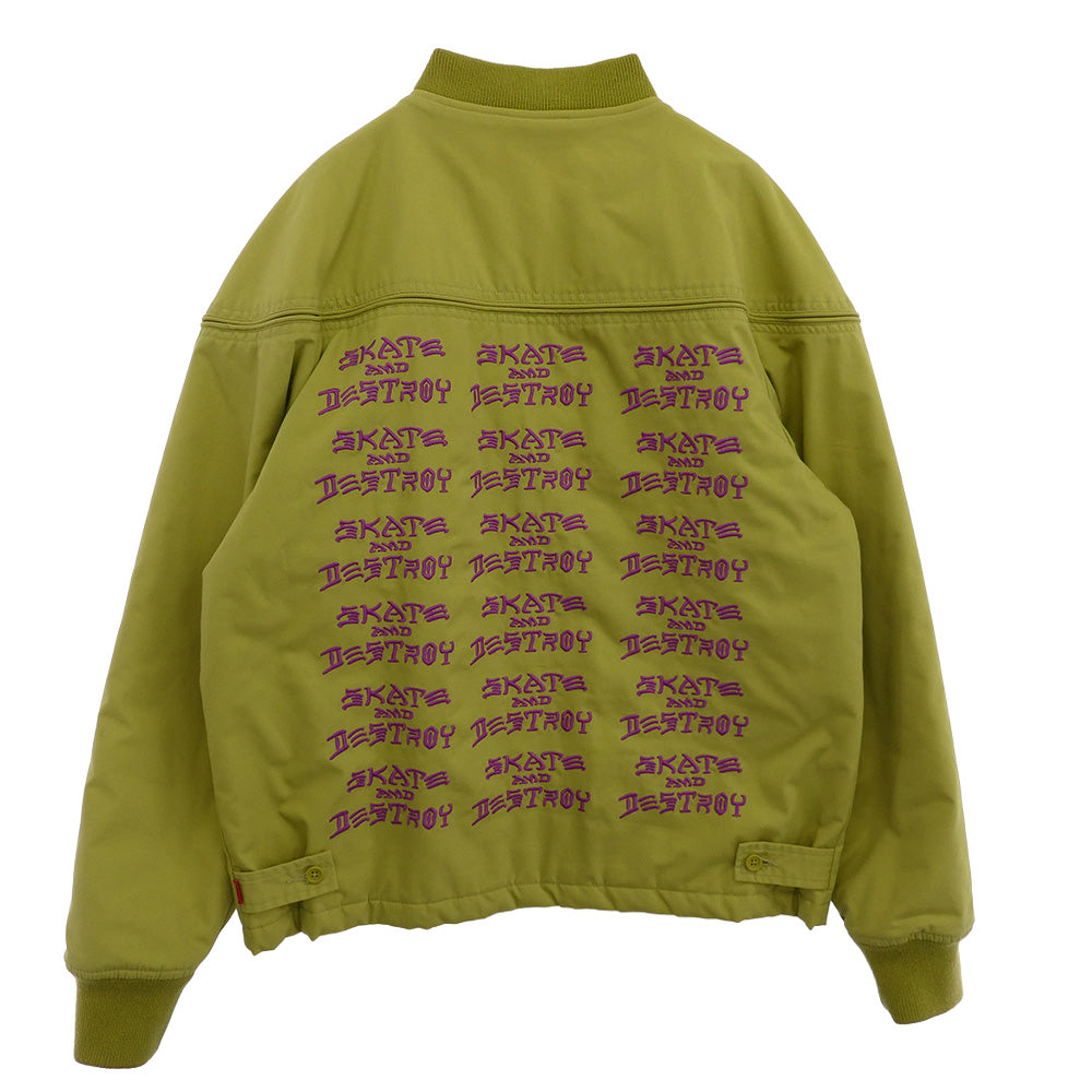 Supreme シュプリーム 17SS × Thrasher スラッシャー Poplin Crew Jacket バック刺繍 中綿 ブルゾン ジャケット グリーン系 S【中古】