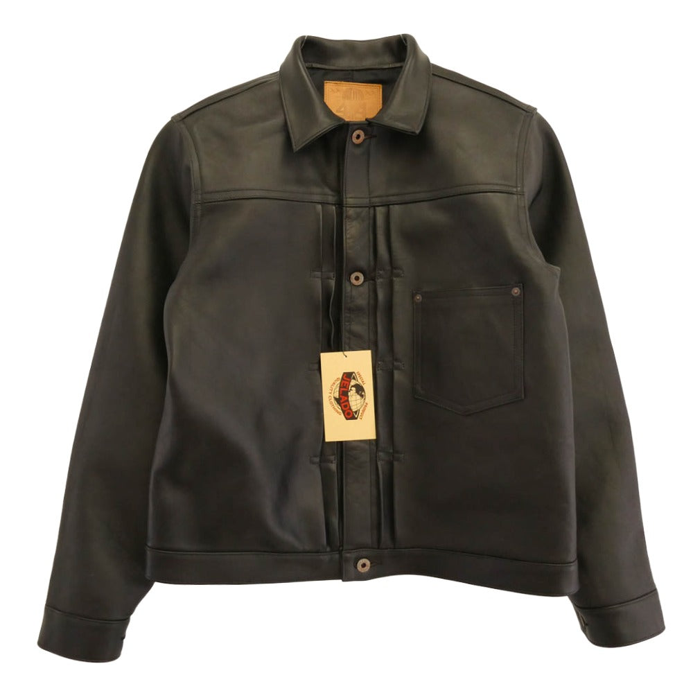 JELADO ジェラード JP94409 44Leather Jacket Horse hide Semi aniline Finish 茶芯 ホースハイド 月桂樹ボタン青サビ加工 レザー ジャケット ブラック系 XL【新古品】【未使用】【中古】