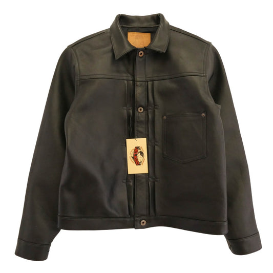 JELADO ジェラード JP94409 44Leather Jacket Horse hide Semi aniline Finish 茶芯 ホースハイド 月桂樹ボタン青サビ加工 レザー ジャケット ブラック系 XL【新古品】【未使用】【中古】