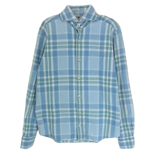 GIANNETTO ジャンネット コットン ホリゾンタルカラー チェック 長袖シャツ ブルー系 14 1/2【中古】