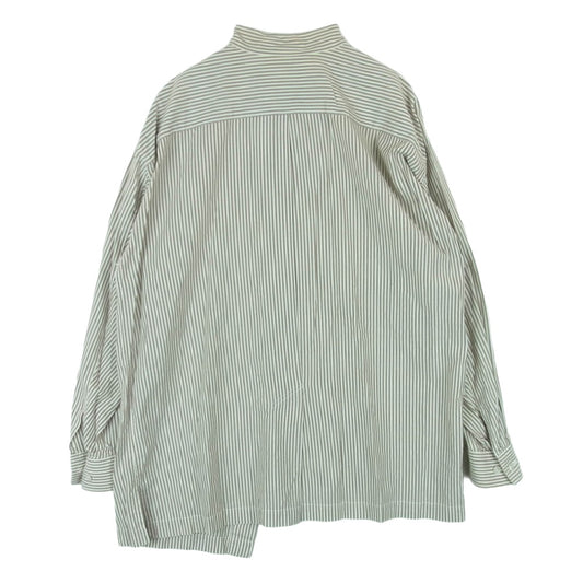 ISSEY MIYAKE イッセイミヤケ ME11-FJ010 バンドカラー 胸ポケット ストライプ コットン 長袖 シャツ ブラウン系 ホワイト系 S【中古】
