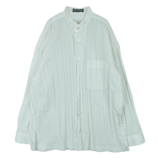 ISSEY MIYAKE イッセイミヤケ ME51-FJ203 バンドカラー プリーツ加工 シワ加工 長袖 シャツ ホワイト系 S【中古】