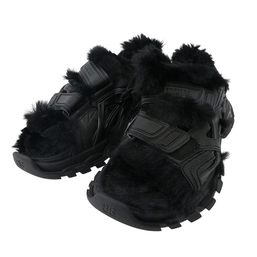 BALENCIAGA バレンシアガ 668561 Track Sandal Eco Fur エコ ファー トラック サンダル ブラック系 28.5cm【中古】