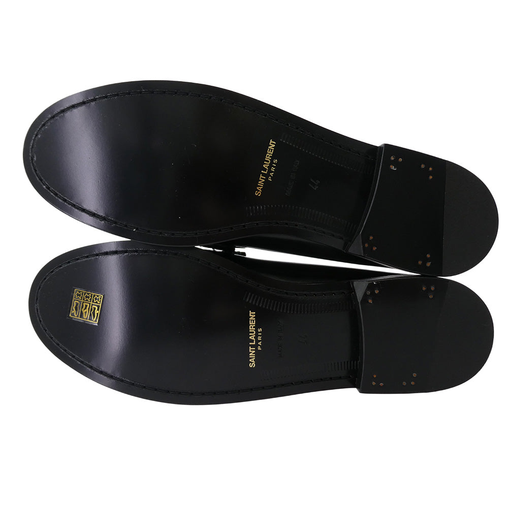 SAINT LAURENT サンローラン 703741 ロゴプレート レザー シューズ ペニーローファー ブラック系 44【極上美品】【中古】
