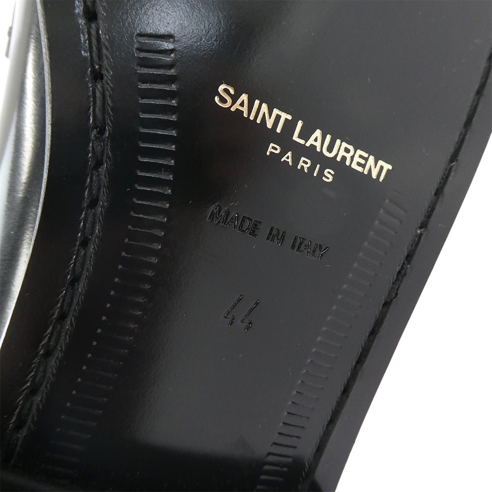 SAINT LAURENT サンローラン 703741 ロゴプレート レザー シューズ ペニーローファー ブラック系 44【極上美品】【中古】