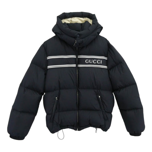 GUCCI グッチ 794822 Z8BTA LOGO HOODED DOWN JACKETS ロゴ フーデッド ダウン ジャケット ネイビー系【極上美品】【中古】