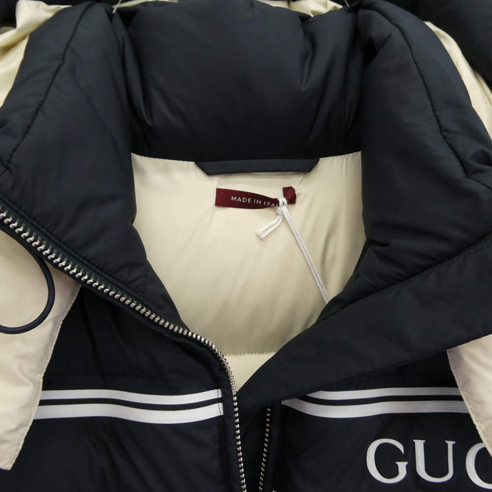 GUCCI グッチ 794822 Z8BTA LOGO HOODED DOWN JACKETS ロゴ フーデッド ダウン ジャケット ネイビー系【極上美品】【中古】