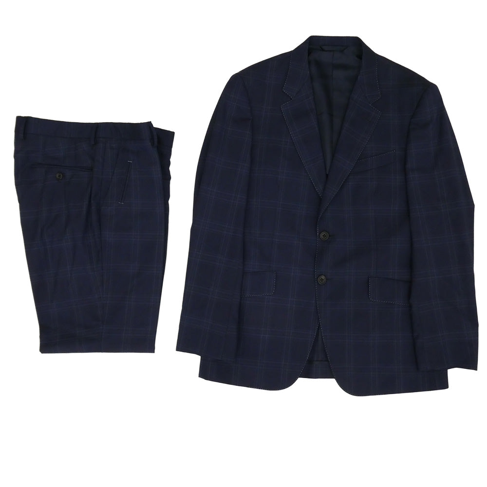 Paul Smith ポール・スミス PC-ST-52207 ViTALE BARBERIS ヴィタル・バルベリス ウール チェック 2B テーラード ジャケット セットアップ ブルー系 L【中古】