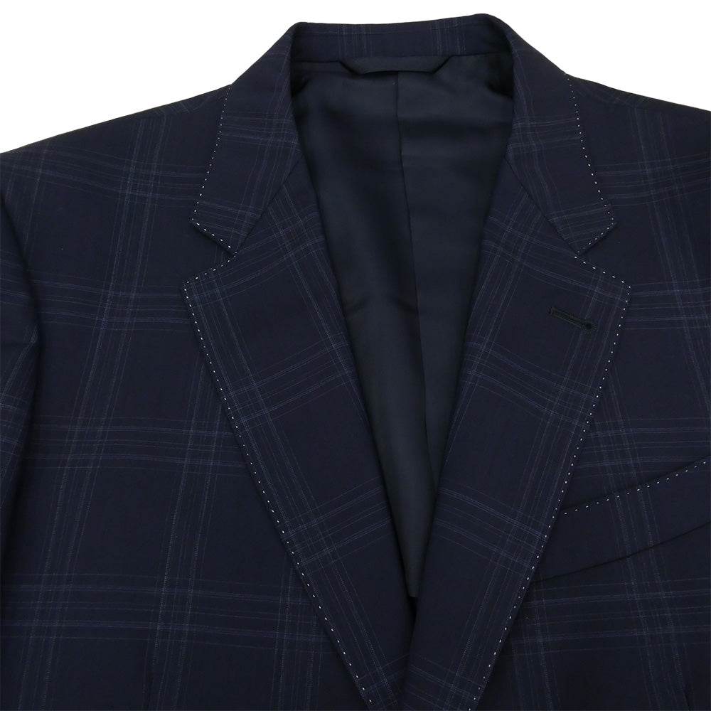 Paul Smith ポール・スミス PC-ST-52207 ViTALE BARBERIS ヴィタル・バルベリス ウール チェック 2B テーラード ジャケット セットアップ ブルー系 L【中古】