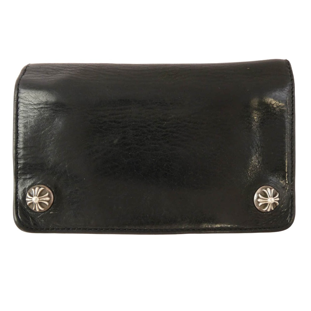 CHROME HEARTS クロムハーツ（原本無） 1ZIP クロスボールボタン 1ジップ レザー ウォレット 財布 ブラック系【中古】