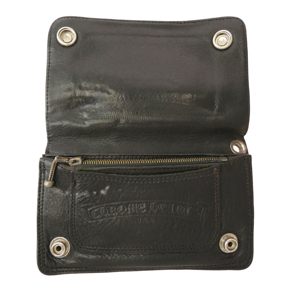 CHROME HEARTS クロムハーツ（原本無） 1ZIP クロスボールボタン 1ジップ レザー ウォレット 財布 ブラック系【中古】
