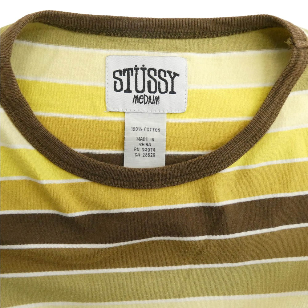 STUSSY ステューシー 00s ボーダー ポケット Tシャツ イエロー系 M【中古】