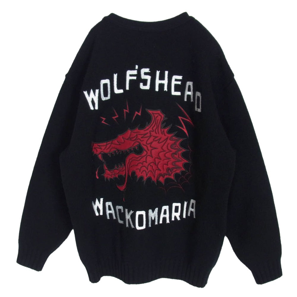 WACKO MARIA ワコマリア 24AW WOLFSHEAD-WM-KN01 WOLF’S HEAD KNIT CARDIGAN ウルフズ ヘッド ニット カーディガン ブラック系 L【中古】