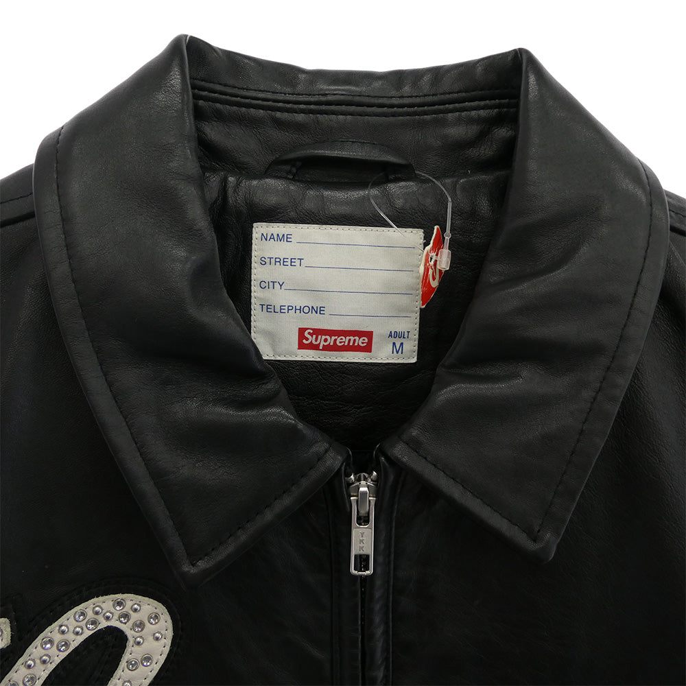 Supreme シュプリーム 16SS ワングラム期 Uptown Studded Leather Varsity Jacket スタッズ ロゴデザイン レザー ジップ バーシティ ジャケット ブラック系 M【中古】