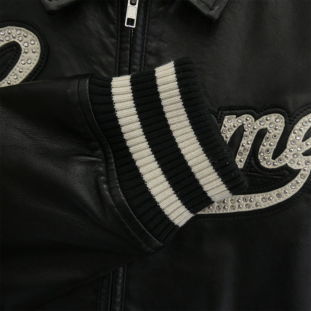 Supreme シュプリーム 16SS ワングラム期 Uptown Studded Leather Varsity Jacket スタッズ ロゴデザイン レザー ジップ バーシティ ジャケット ブラック系 M【中古】
