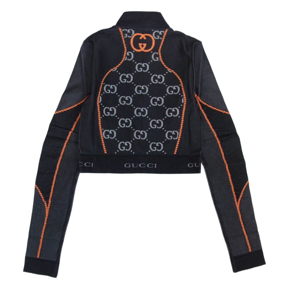 GUCCI グッチ 689201 XJEFU1117 GGジャージージャカード クロップドトップ ハーフジップ カットソー ブラック系 S【極上美品】【中古】