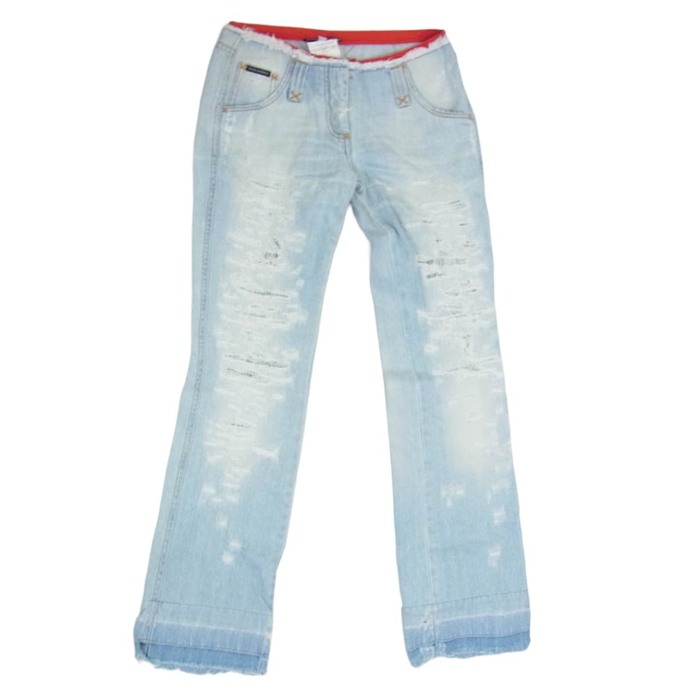 DOLCE&GABBANA ドルチェアンドガッバーナ DP F32CXD G8538 イタリア製 デストロイ加工 カットオフ フレア デニムパンツ ジーンズ インディゴブルー系 42【中古】