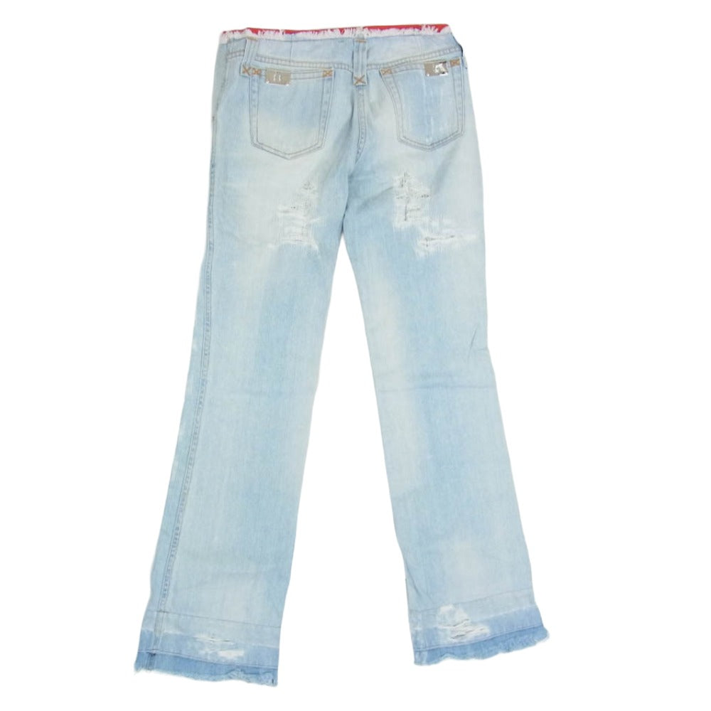 DOLCE&GABBANA ドルチェアンドガッバーナ DP F32CXD G8538 イタリア製 デストロイ加工 カットオフ フレア デニムパンツ ジーンズ インディゴブルー系 42【中古】