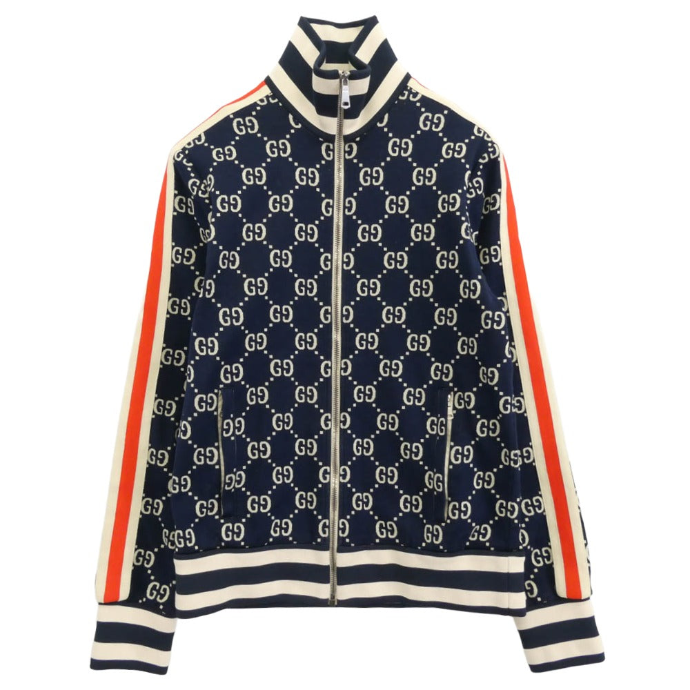 GUCCI グッチ 18AW 496919 X9V05 イタリア製 GG Jacquard Cotton Jacket GGジャカード コットン サイドライン トラックジャケット ネイビー系 ベージュ系 S【中古】