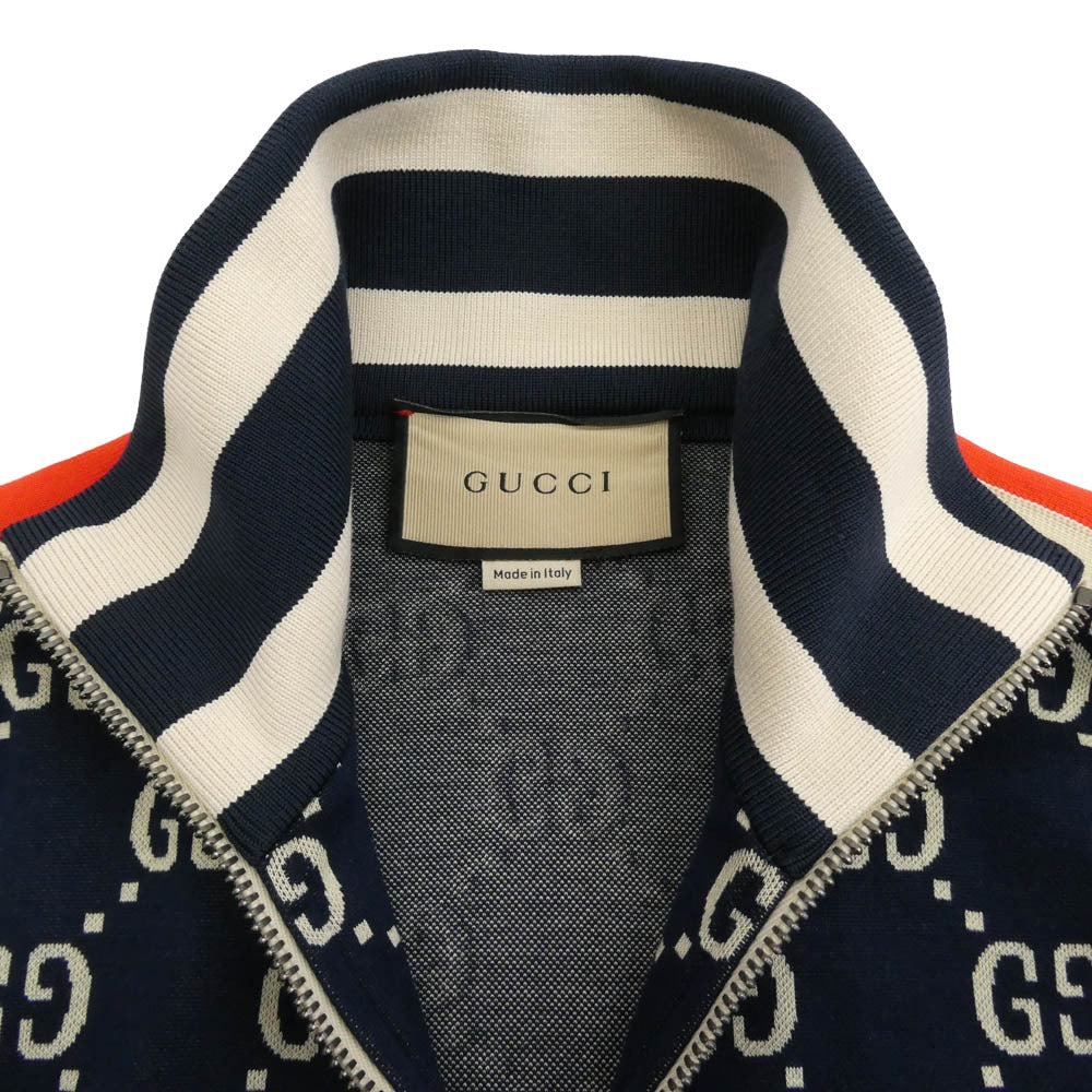 GUCCI グッチ 18AW 496919 X9V05 イタリア製 GG Jacquard Cotton Jacket GGジャカード コットン サイドライン トラックジャケット ネイビー系 ベージュ系 S【中古】