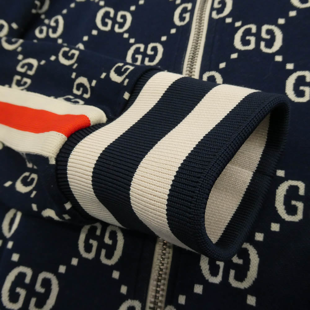 GUCCI グッチ 18AW 496919 X9V05 イタリア製 GG Jacquard Cotton Jacket GGジャカード コットン サイドライン トラックジャケット ネイビー系 ベージュ系 S【中古】