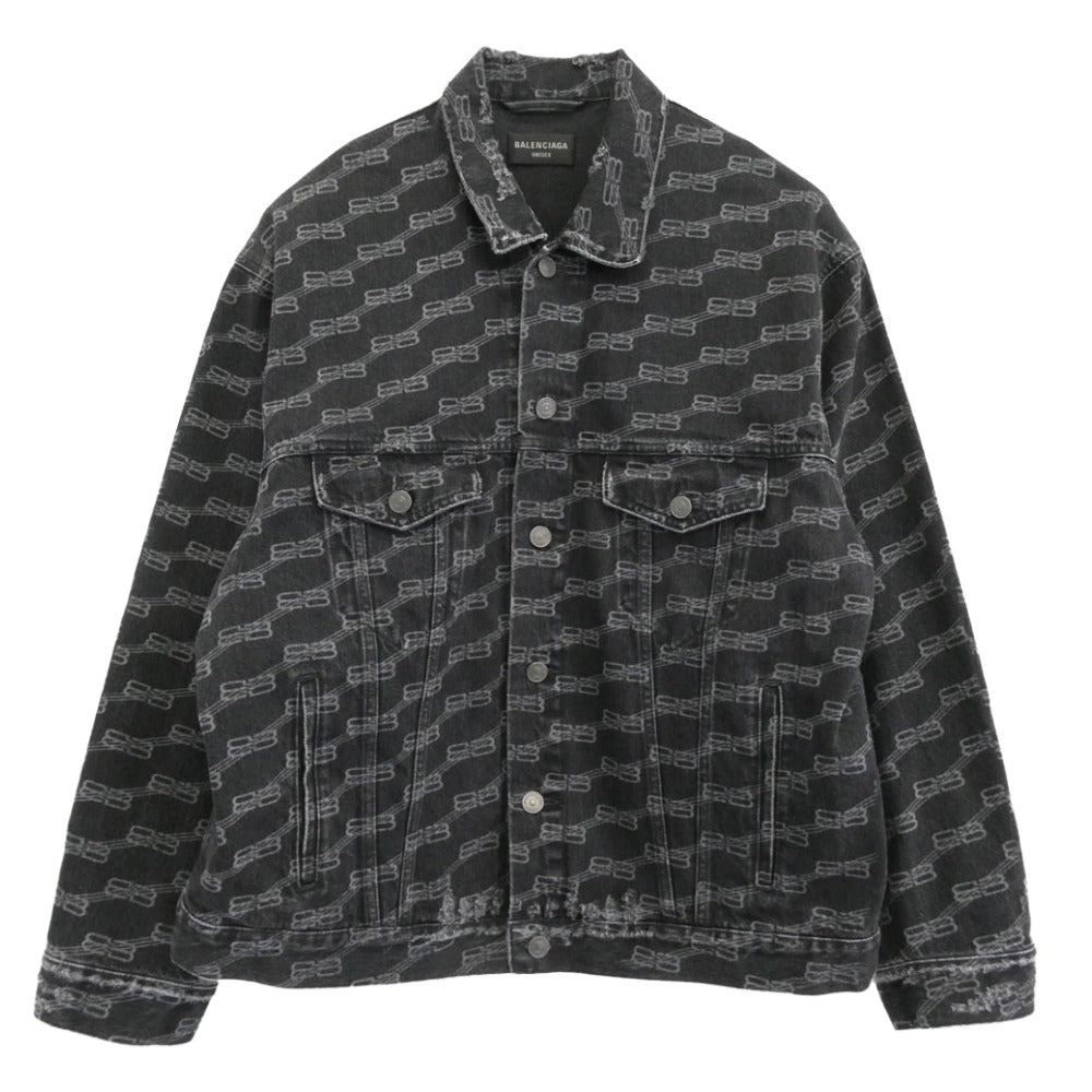 BALENCIAGA バレンシアガ 719322 TNW63 BB Monogram Large fit Jacket ロゴプリント デニムジャケット グレー系 XS【中古】