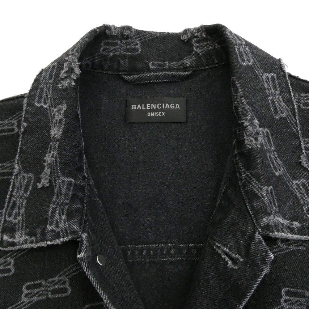 BALENCIAGA バレンシアガ 719322 TNW63 BB Monogram Large fit Jacket ロゴプリント デニムジャケット グレー系 XS【中古】