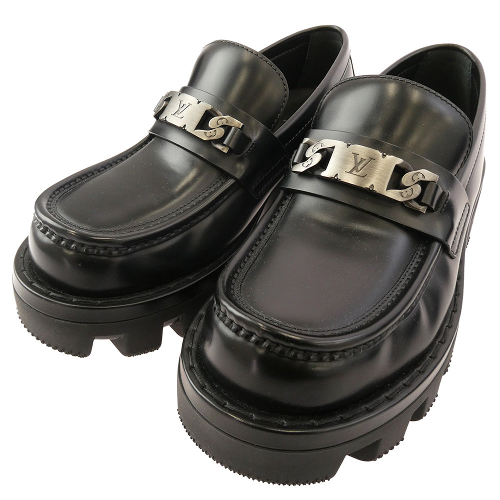 LOUIS VUITTON ルイ・ヴィトン FA1204 LVチェッカーライン ダービー レザー ローファー ブラック系 6.5【中古】