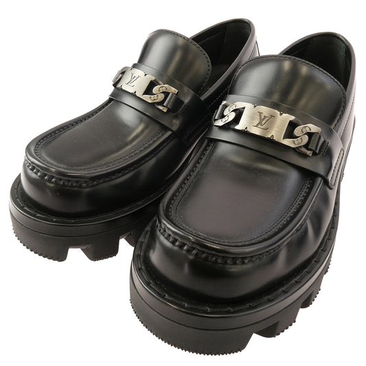 LOUIS VUITTON ルイ・ヴィトン FA1204 LVチェッカーライン ダービー レザー ローファー ブラック系 6.5【中古】