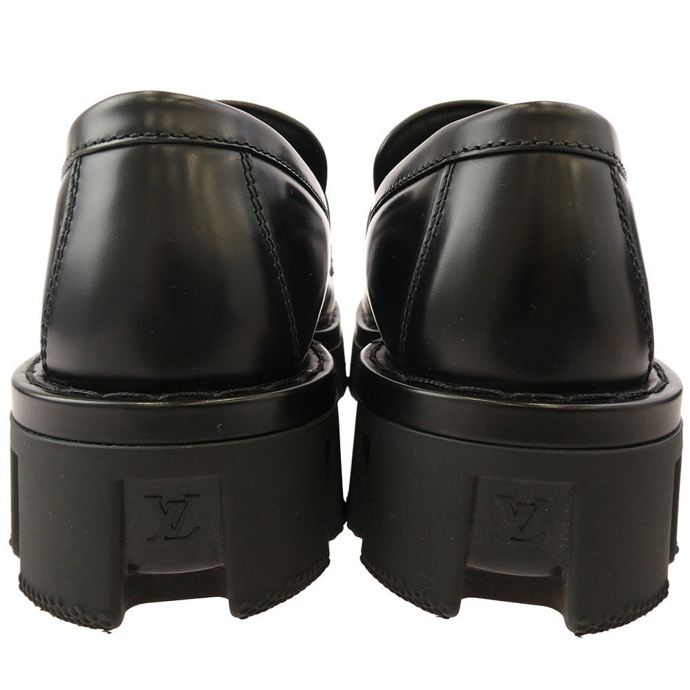 LOUIS VUITTON ルイ・ヴィトン FA1204 LVチェッカーライン ダービー レザー ローファー ブラック系 6.5【中古】